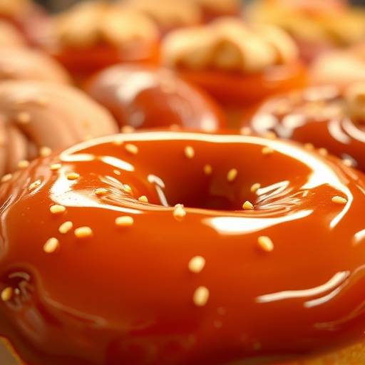 Close-up of a pastry in a bakery display.